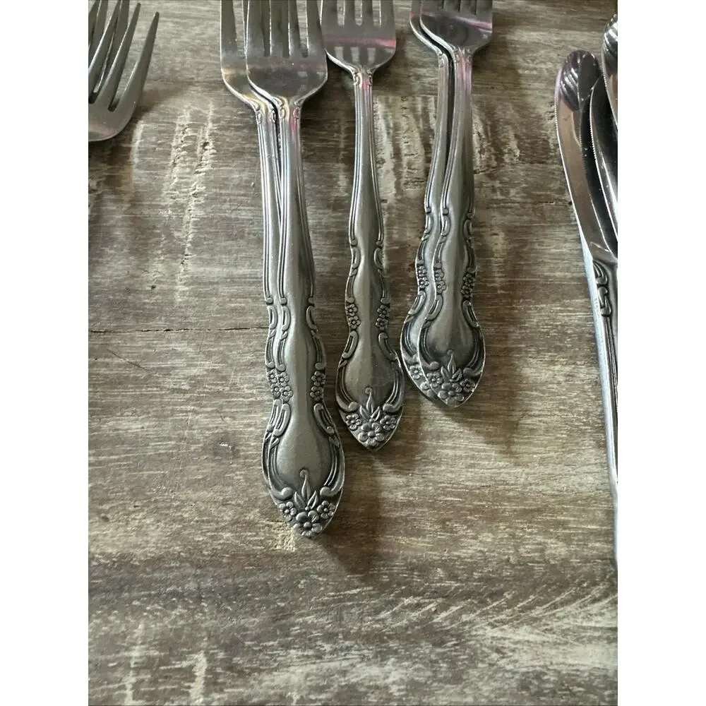 Imperial Fleurette Stainless Steel Flatware 68 Pieces VTG
